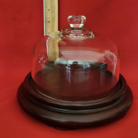 Glass Dome and Wooden Cheese Platter Butter Dish - Picture 6 of 11